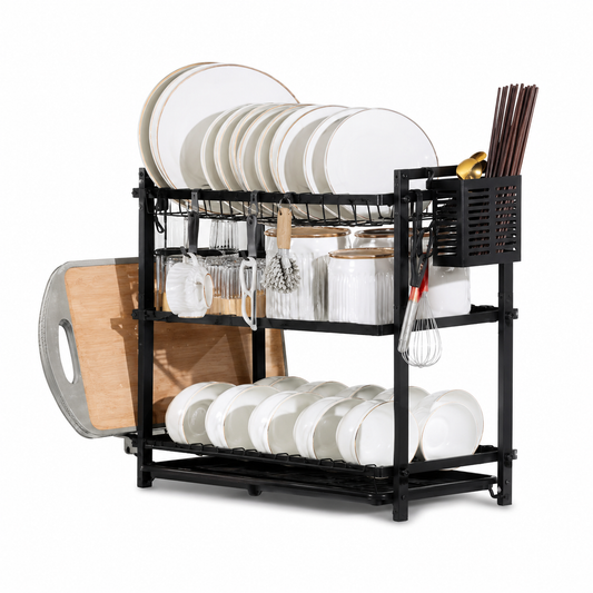 3 Layer Iron Kitchen Rack with Gold Plated Finish | Multifunction Dish Drying & Storage Organizer - Habitt