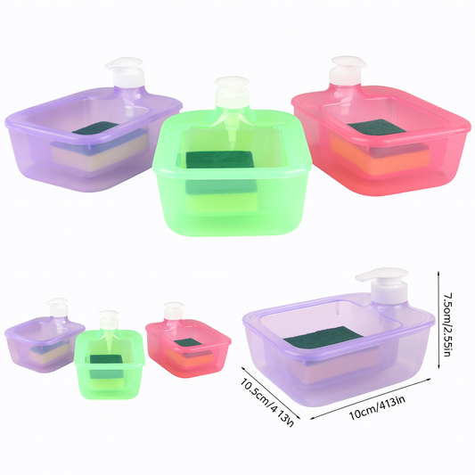 Square Plastic Soap Dispenser with Sponge Holder for Convenient, Mess-Free Dishwashing