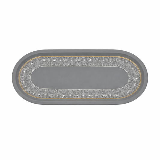 Elegant Gray Oval Platter with Gold Trim – Half-Design Decorative Serving Plate