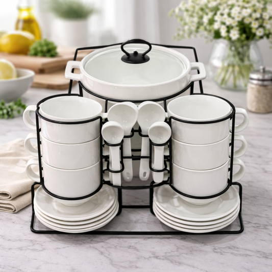 Soup Set – Elegant Serving Set with Metal Stand - Habitt