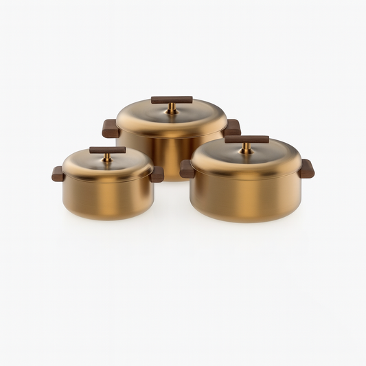 3-Piece Stainless Steel Hot Pot Set – Insulated Casserole Set (Gold Finish)