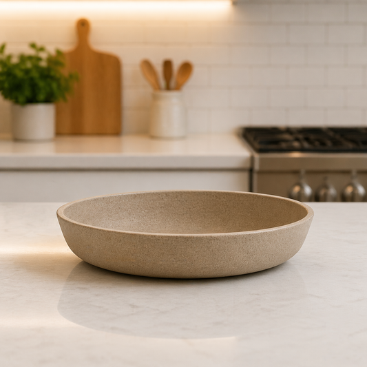 Modern Minimalist Beige Textured Serving Bowl – Elegant Stone Finish Tableware - Habitt