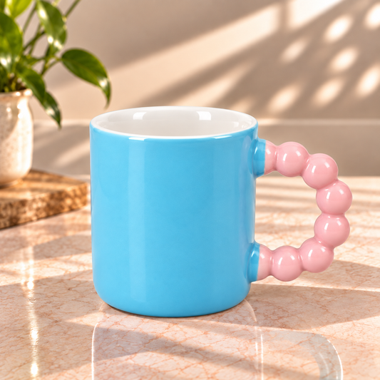 Colourful Ceramic Coffee Mug with Beaded Handle – Cute Tea & Coffee Cup