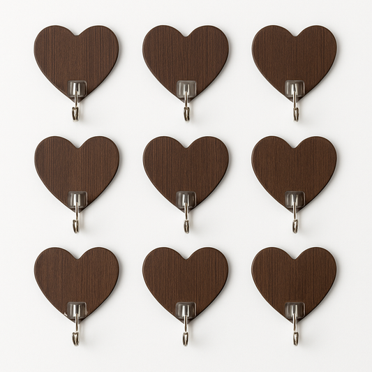 9-Piece Wooden Wall Hook Set – Oval & Heart Shape Decorative Hooks Assorted
