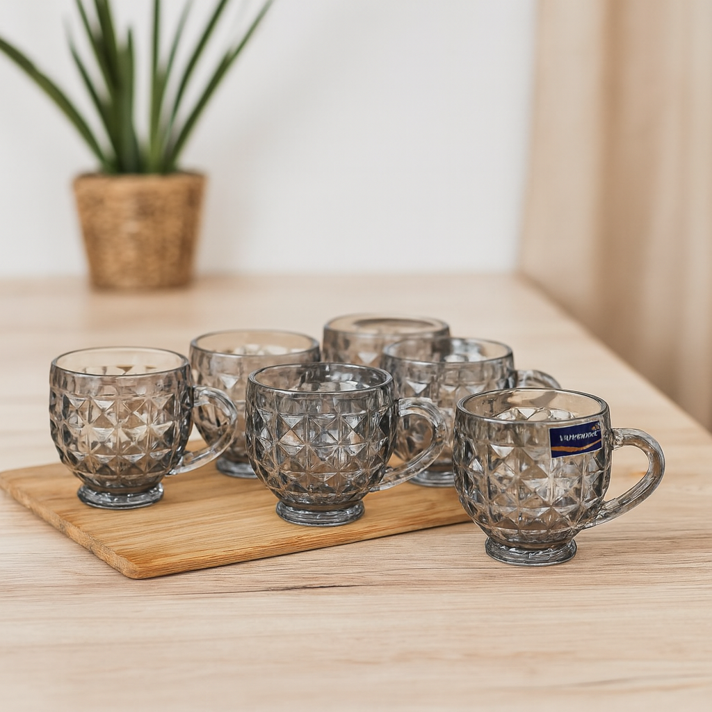 CUP 210 ml Silver – Set of 6 | Premium Deli Glassware Tea & Coffee Cups
