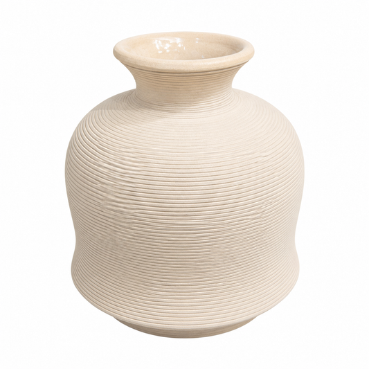 Matte Finish Oval Beige Vase with Inner Lining – Medium Decorative Home Accent - Habitt