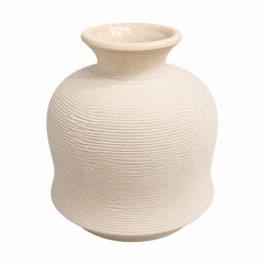 Matte Finish Oval Beige Vase with Inner Lining – Medium Decorative Home Accent - Habitt