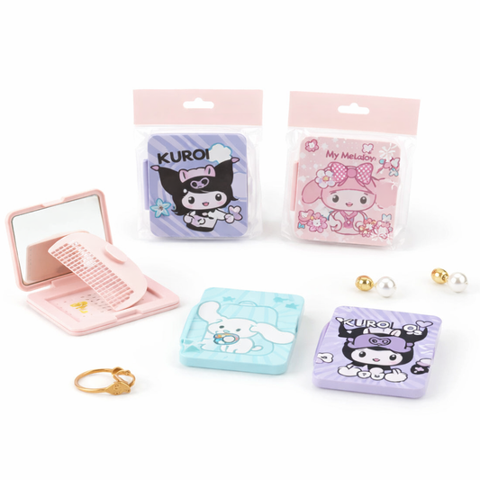 1 PC Kids Cartoon Comb Plus Mirror Set – Cute Portable Folding Hair Brush with Compact Mirror for Girls (Assorted) - Habitt