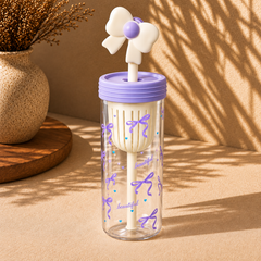 Cute Bow Design Water Bottle with Straw – Stylish Kids & Girls Drinking Bottle