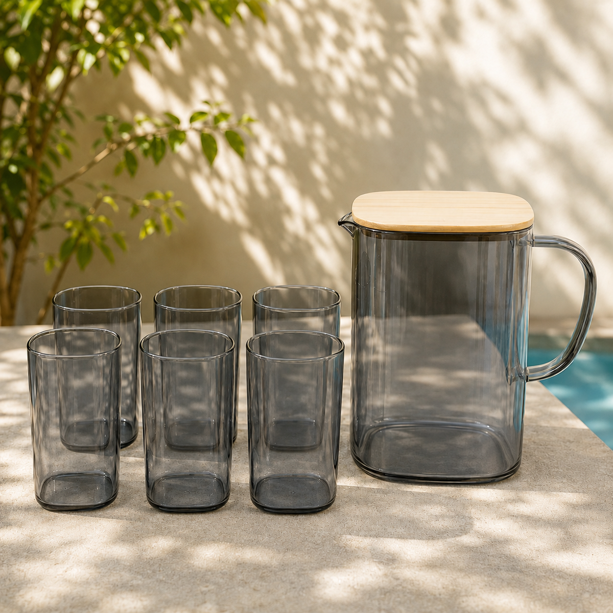 6 Piece Transparent Water Set with Jug | Drinkware Set