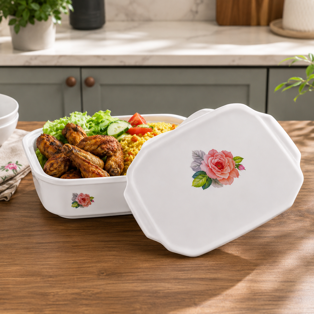 Imperial Rose White Dish With Lid