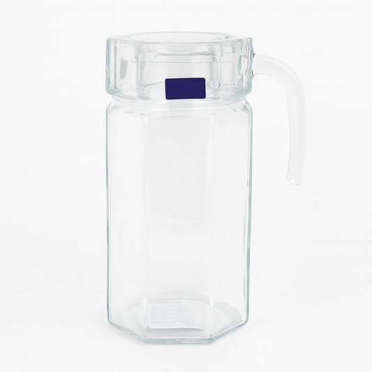 Clear Glass Jug 1250 ml with Handle – Modern Hexagonal Water & Juice Pitcher - Habitt