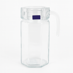 Clear Glass Jug 1250 ml with Handle – Modern Hexagonal Water & Juice Pitcher - Habitt