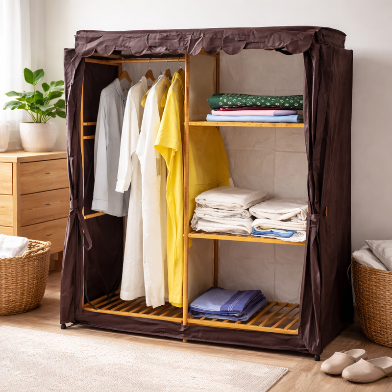 Bamboo Folding Wardrobe – Portable Fabric Closet Organizer - Habitt