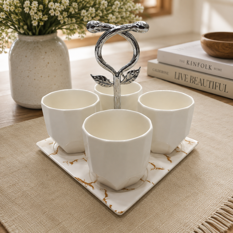 4 Pcs Sauce Set with Tray – Ceramic Condiment & Dip Bowls