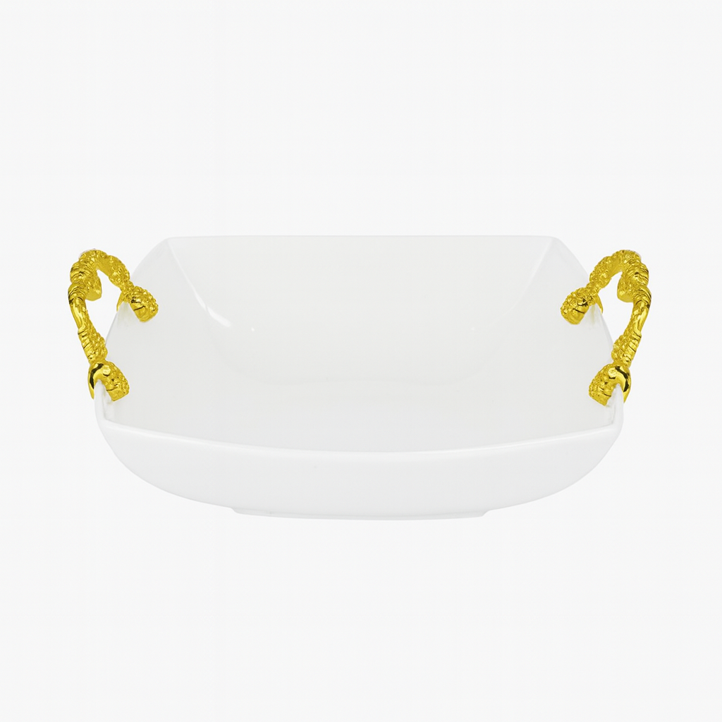 27cm Bowl White – Ceramic Serving Bowl with Gold Handles