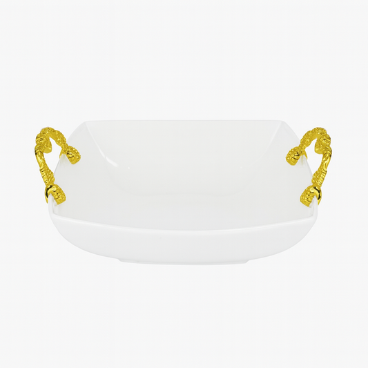 27cm Bowl White – Ceramic Serving Bowl with Gold Handles