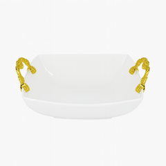 27cm Bowl White – Ceramic Serving Bowl with Gold Handles