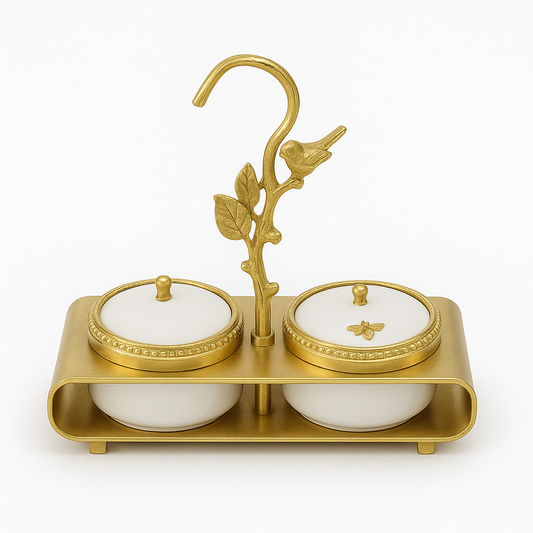 Luxury Golden Dry Fruit Jar Set – 2 Pieces (Porcelain Inner)