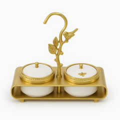 Luxury Golden Dry Fruit Jar Set – 2 Pieces (Porcelain Inner)