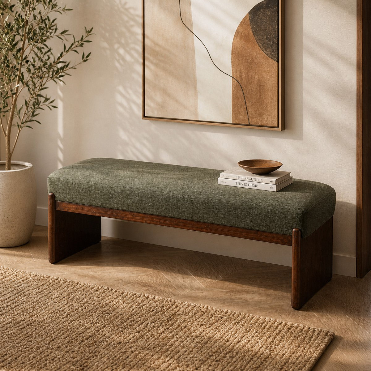 Aurra Setti Upholstered Bench | Modern Wooden Accent Bench Seating - Habitt