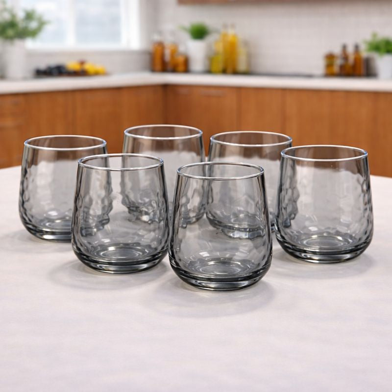 6Pcs Tumbler Set 390ml – Textured Clear Glass Drinking Tumblers