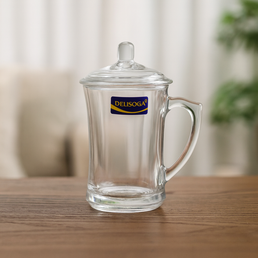 Premium 360 mL Glass Mug with Lid & Handle – Stylish Single-Piece Drinking Cup