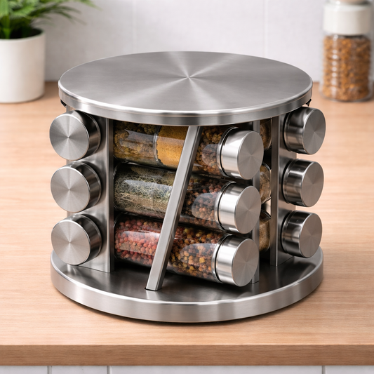 16-Piece Round Spice Jar Set Premium Spice Organizer Rack - Habitt