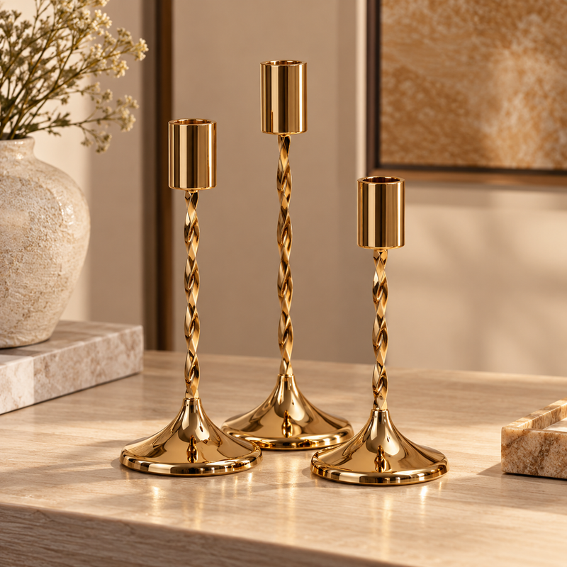 Dinner Candle Stand Set  – Black & Golden