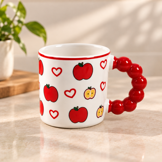 Cute Fruit Print Ceramic Coffee Mug with Red Handle – Tea & Coffee Cup