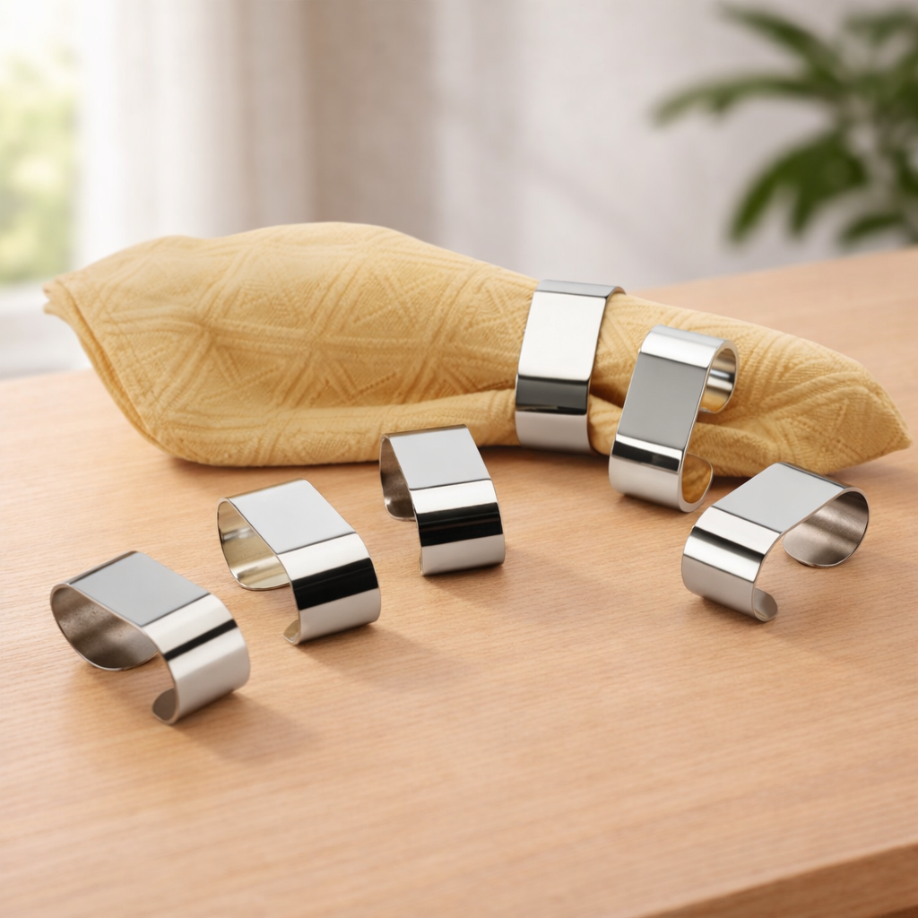 6Pc Napkin Ring – Oval REGENT (Silver Finish) - Habitt