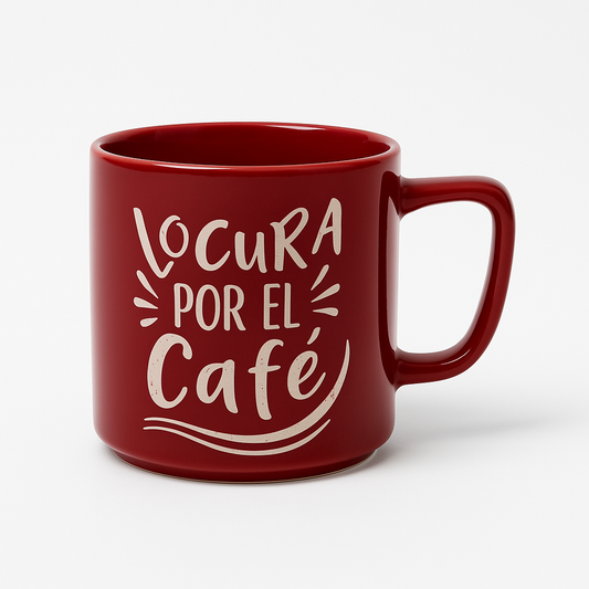 “Locura por el Café” Red Ceramic Mug – Spanish Quote Coffee Cup
