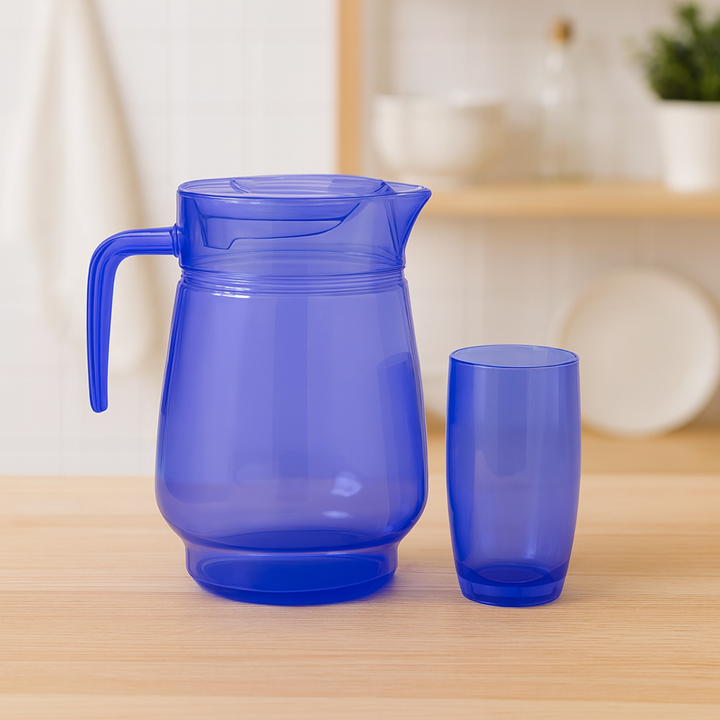 Purple-Tinted Glass Water Set – 7-Piece Jug & Tumbler Set (1.25 L Jug + 320 ml Glasses)