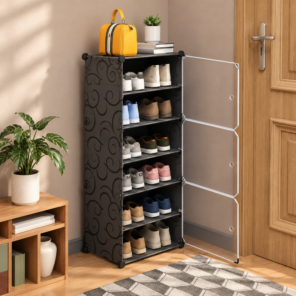 6-Layer Black Shoe Rack – Multi-Tier Storage Organizer for Entryway