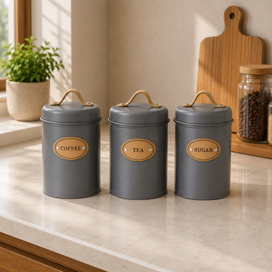 3-Piece Canister Set – Black, White & Grey