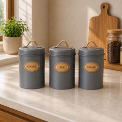 3-Piece Canister Set – Black, White & Grey