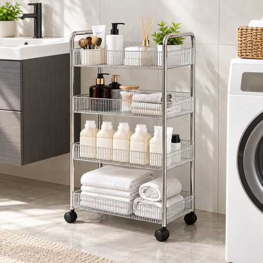 4 Layer Acrylic Trolley – Multi-Purpose Rolling Storage Organizer for Bathroom, Kitchen & Laundry