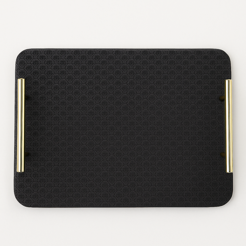 Leather Tray Set of 2 – Dark Grey with Gold Handles | Modern Decorative Serving Trays - Habitt