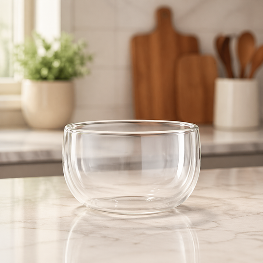 Double Wall Clear Glass Bowl – Modern Transparent Insulated Serving Bowl - Habitt