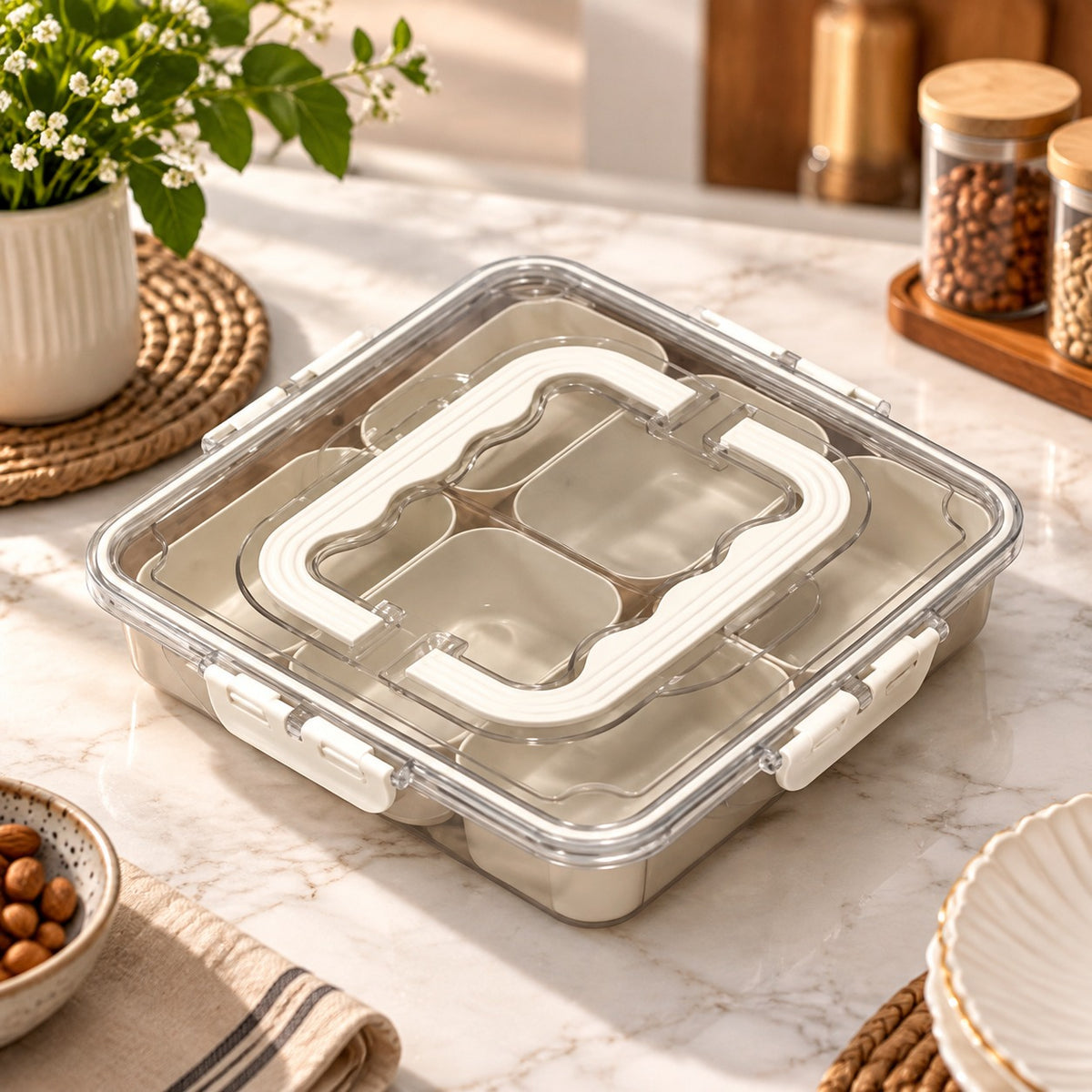 6 Partition Food Storage Box | Multi Compartment Storage Container