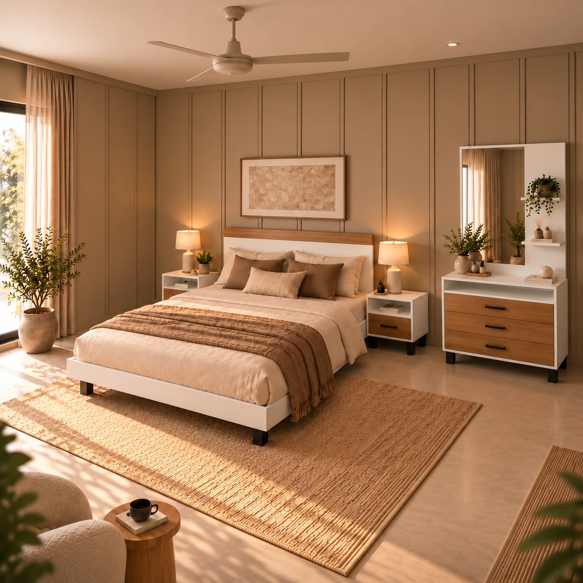 Elana Bed and sidetable  & Dresser Bundle with Rs. 7,500 Gift Card