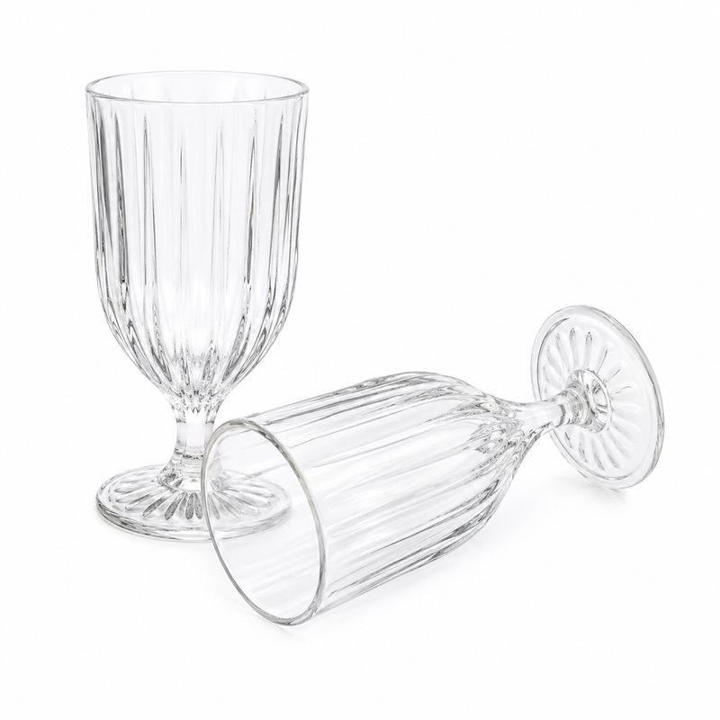 Elegant Ribbed Crystal Wine Glass Set – Vintage Style Goblet Glasses (Set of 6) | Premium Clear Stemware for Red & White Wine - Habitt