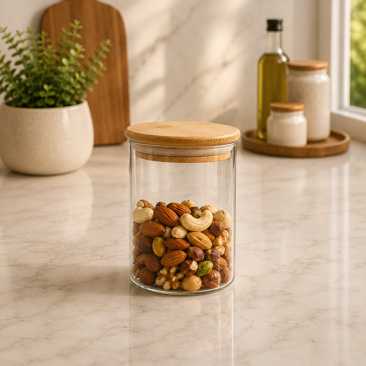 Storage Jar with Bamboo Lid – Airtight Kitchen Organizer Container - Habitt