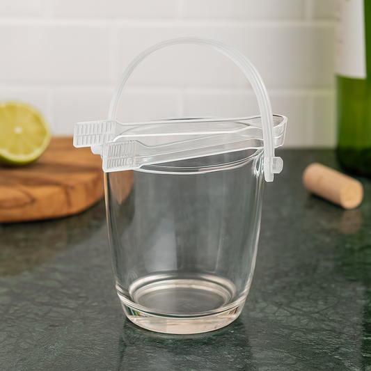 620 ml Clear Ice Bucket with Handle & Tong – Premium Tabletop Ice Holder for Home, Parties & Bar Use (1 Pc)