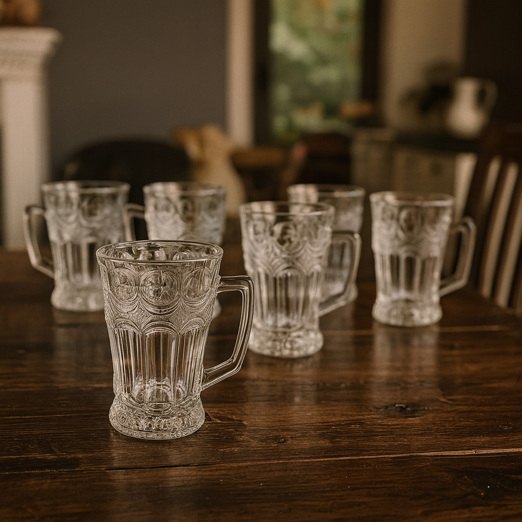 Clear Embossed Glass Cup Set – 250ml (Set of 6)
