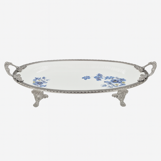 Luxury Oval Serving Dish – Blue Floral Design (Small) | 38 × 23 cm