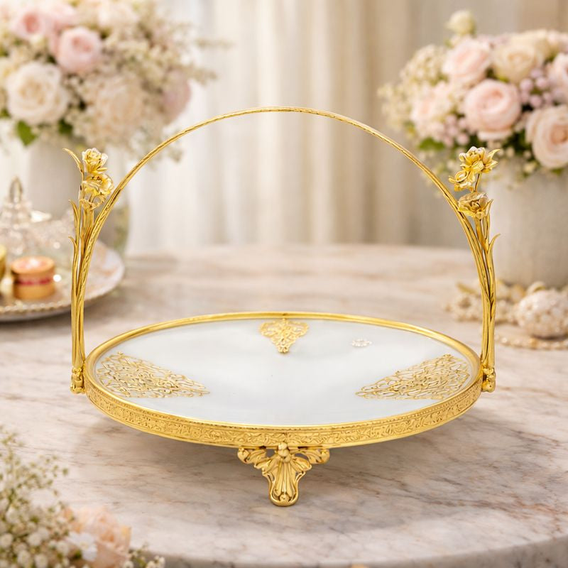 Luxury Decorative Platter with Gold Floral Handle