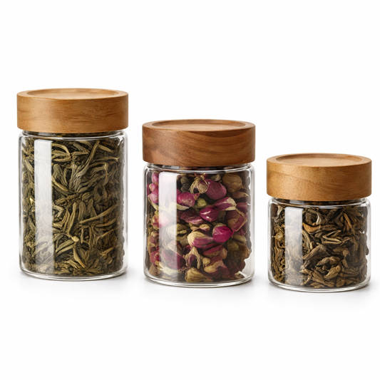 Clear Glass Storage Jars with Wooden Lids