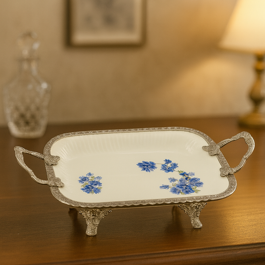 Luxury Rectangular Serving Dish – Blue Floral Design | 30 × 20 cm & 36 × 25 cm