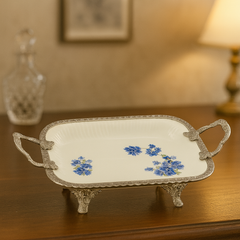 Luxury Rectangular Serving Dish – Blue Floral Design | 30 × 20 cm & 36 × 25 cm